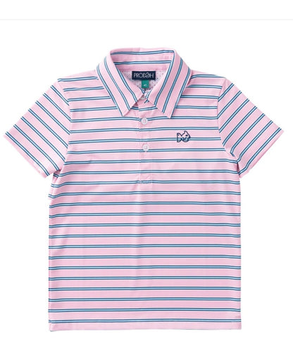 Prodoh Short Sleeve Pro Performance Polo-Pink Frosting Sea Island Stripe