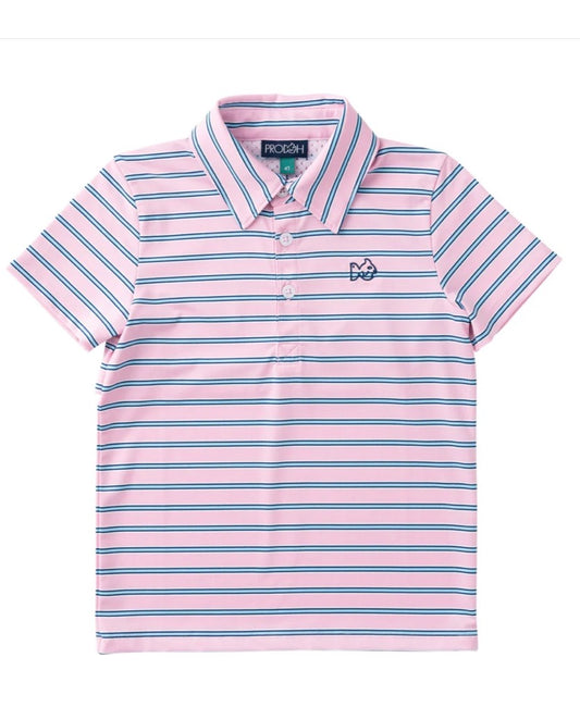 Prodoh Short Sleeve Pro Performance Polo-Pink Frosting Sea Island Stripe
