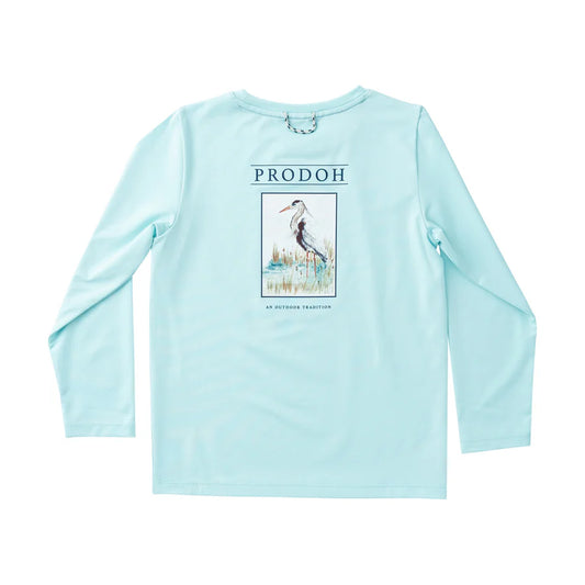 Kid's Pro Performance Long Sleeve T-Shirt-Great Blue Heron Art