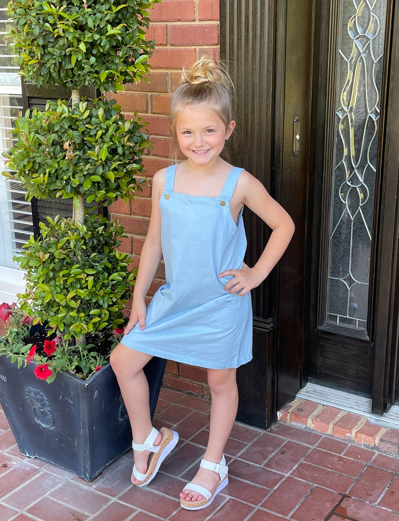Chambray Jumper Dress with Pockets