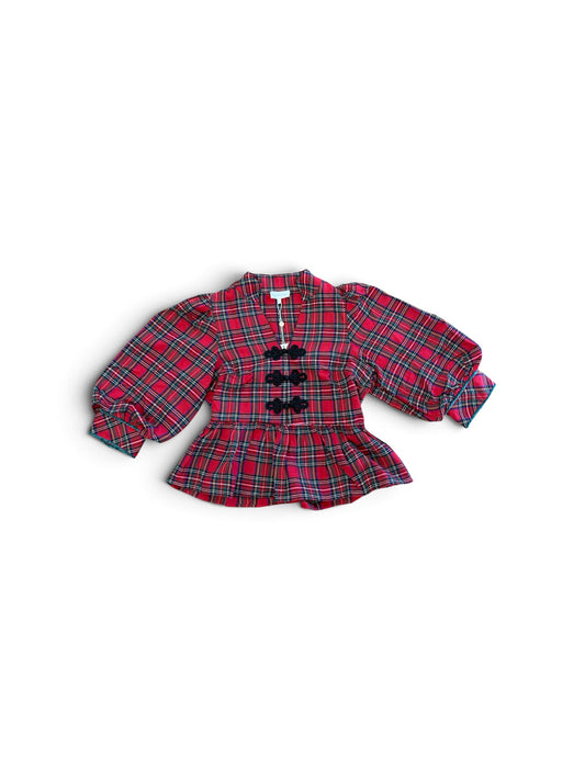 Holiday Plaid Peplum Top with Traditional Knot Details