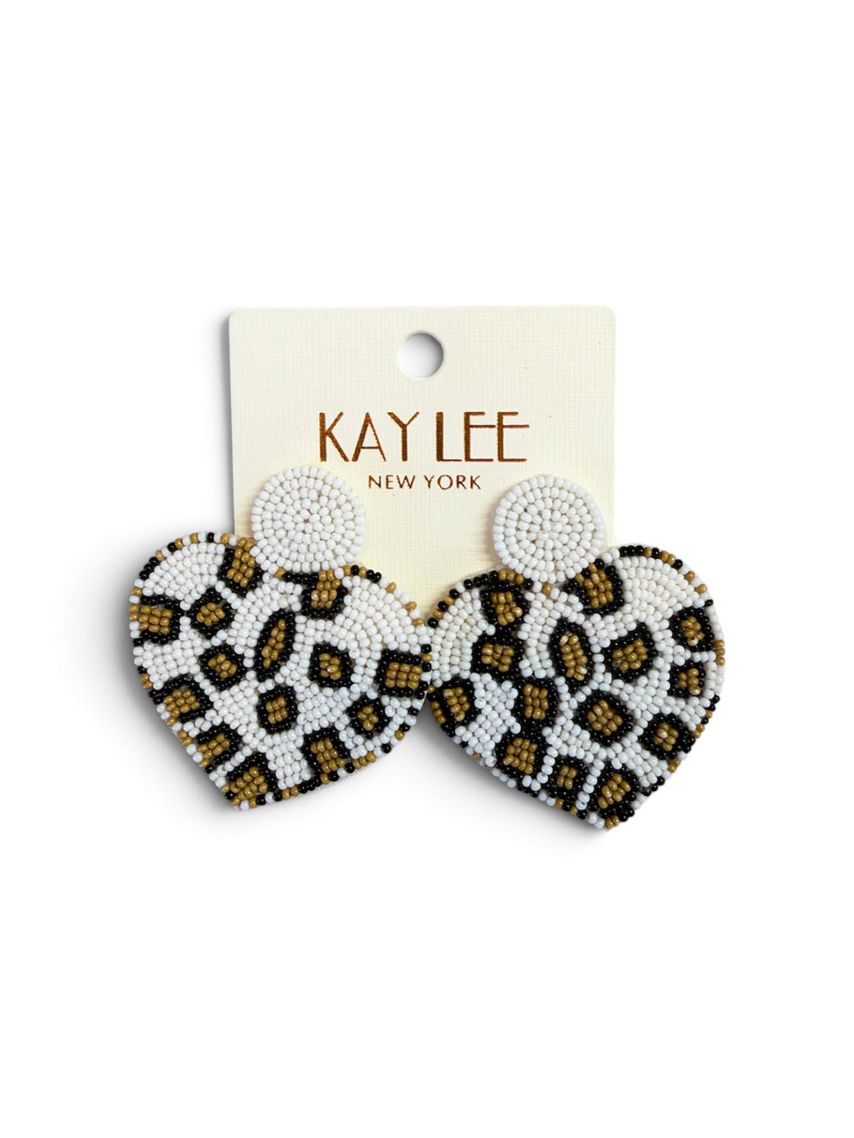 Beaded Cheetah Print Heart Earrings