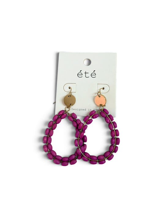 Pink Beaded Teardrop Earrings