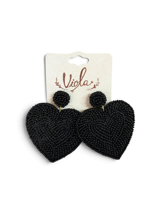 Black Beaded Heart Earring