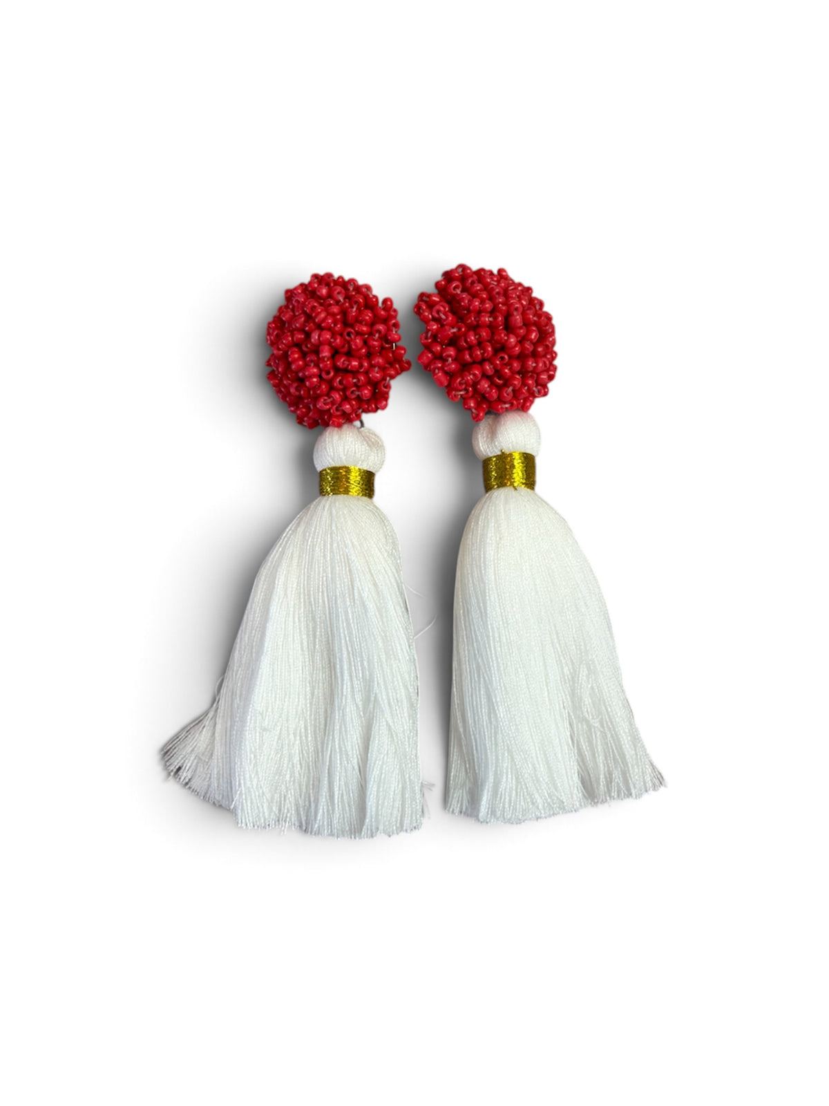 Red Beaded Tassel Earrings