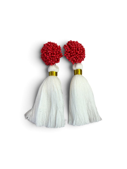 Red Beaded Tassel Earrings