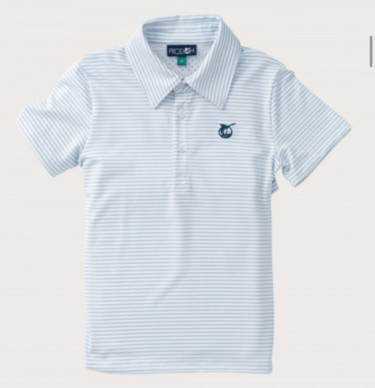 Boys' Short Sleeve Pro Performance Polo in Classic Clear Sky Blue and White Stripe