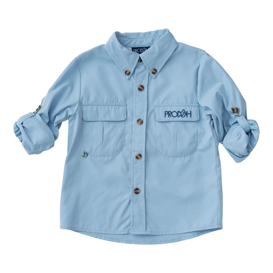 Long Sleeve Founders Kids Fishing Shirt — Clear Sky Blue