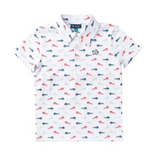 Boys' Short Sleeve Pro Performance Polo - Americana Fish Print Regular price