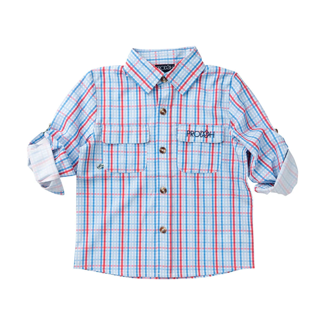 Boys' Long Sleeve Founders Kids Fishing Shirt Patriotic Plaid