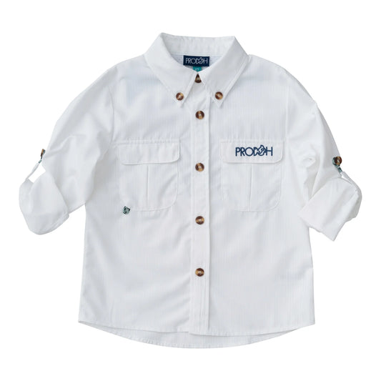 Long Sleeve Founders Kids Fishing Shirt — Bright White