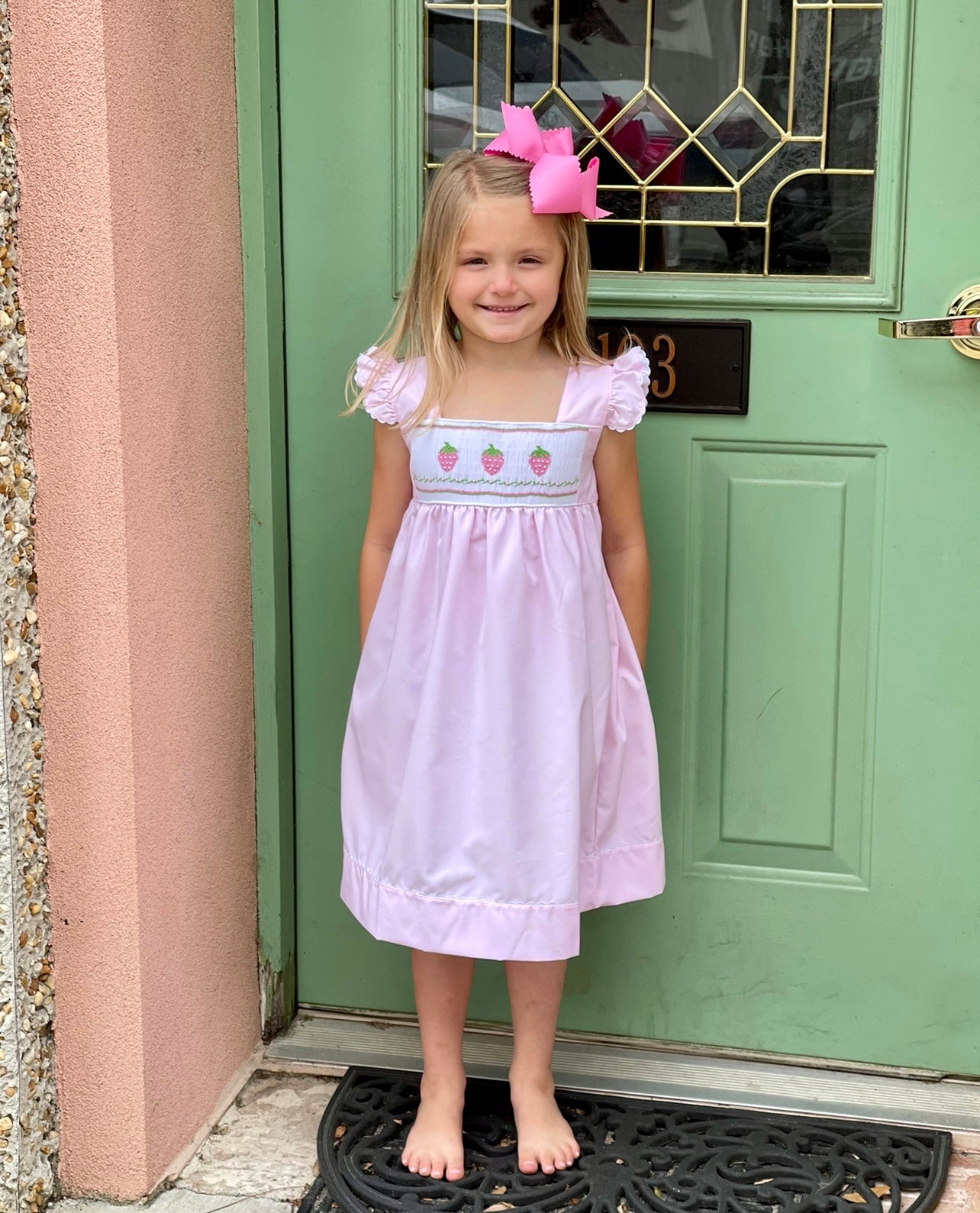 Pink Strawberry Smocked Dress